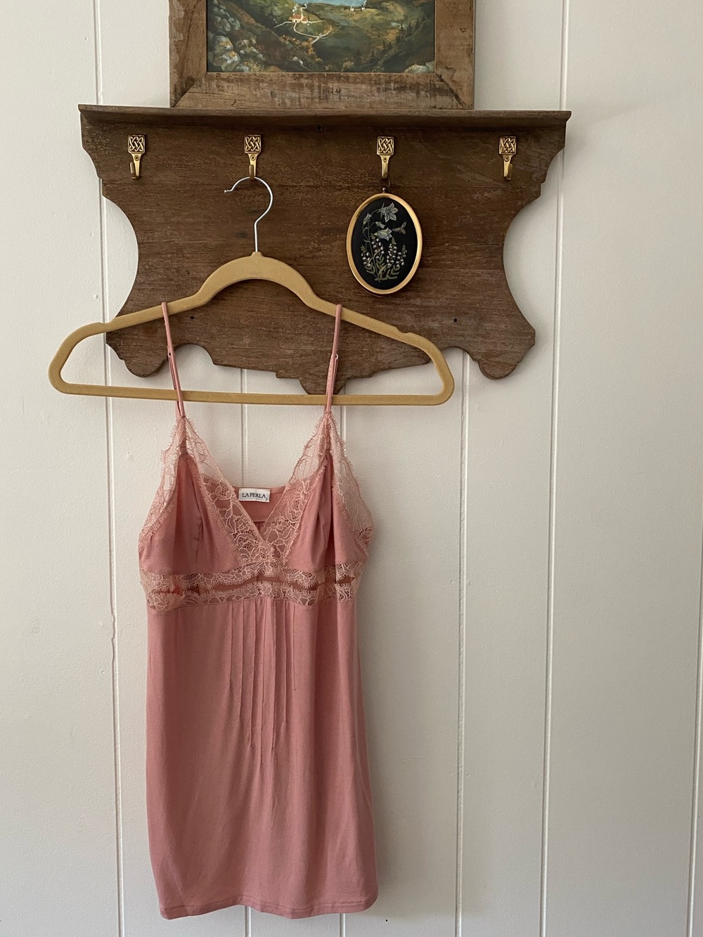 La Perla Dusty Rose Lace-Trim Silk Blend Chemise